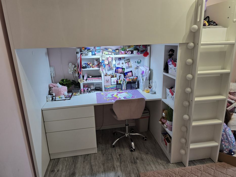 Łóżko na antresoli SMASTAD Ikea, Białe, stan bardzo dobry.