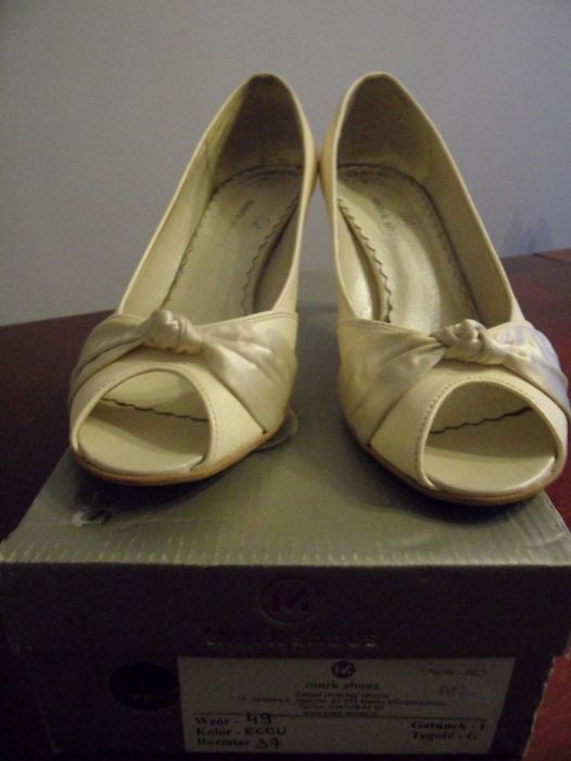 Buty ślubne, na ślub, skórzane - Mark Shoes roz 37 ecru stabilny obcas