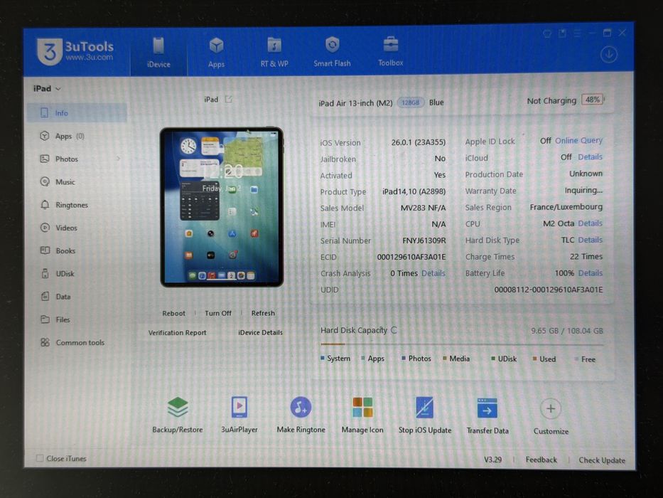 iPad Air 6 13 (A2898) - 128GB - Apple M2 - wada - faktura VAT 23%