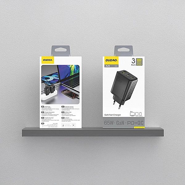 Ładowarka sieciowa Dudao A29/65W GaN 2 x USB-C + 1 x USB-A - czarna
