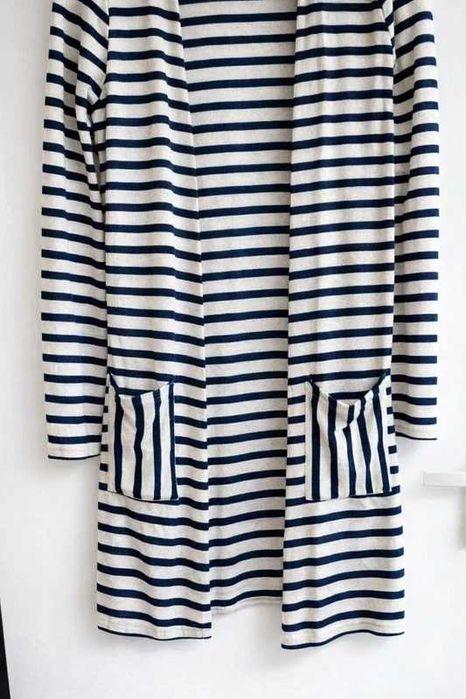 Cardigan Longo Vero Moda – Riscas Preto, Branco e Azul (Tam. S)