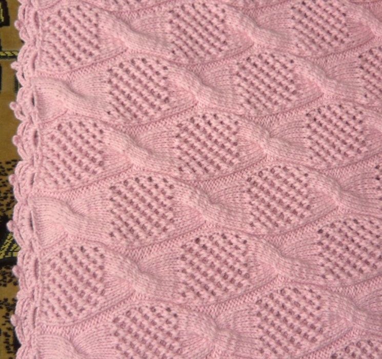 В'язаний спицями плед "Бантики", 100% шерсть.