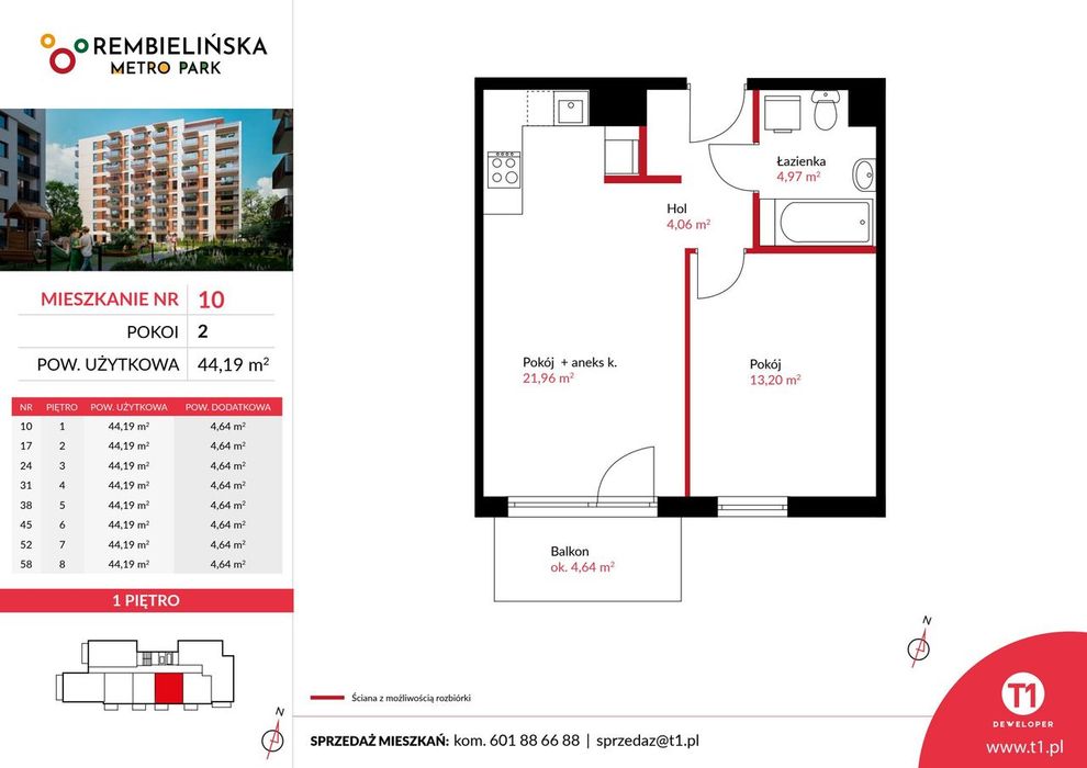 2-pokojowe mieszkanie 44m2 + balkon