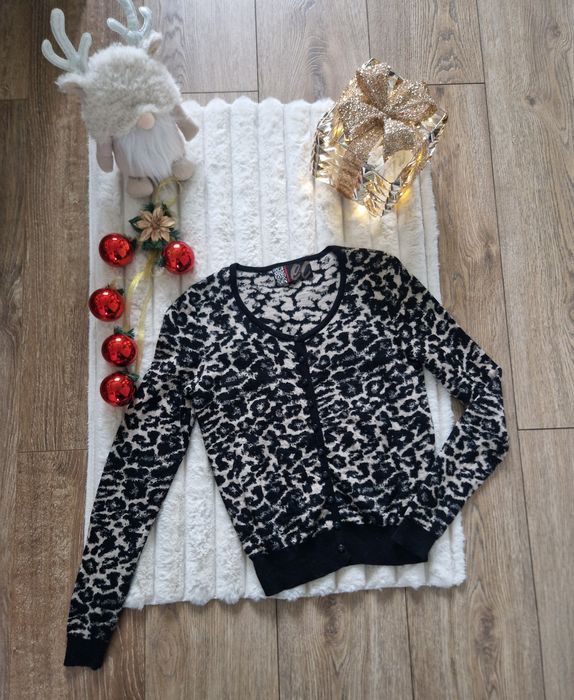 Kardigan damski we wzór panterki 100% wełna r XS-S