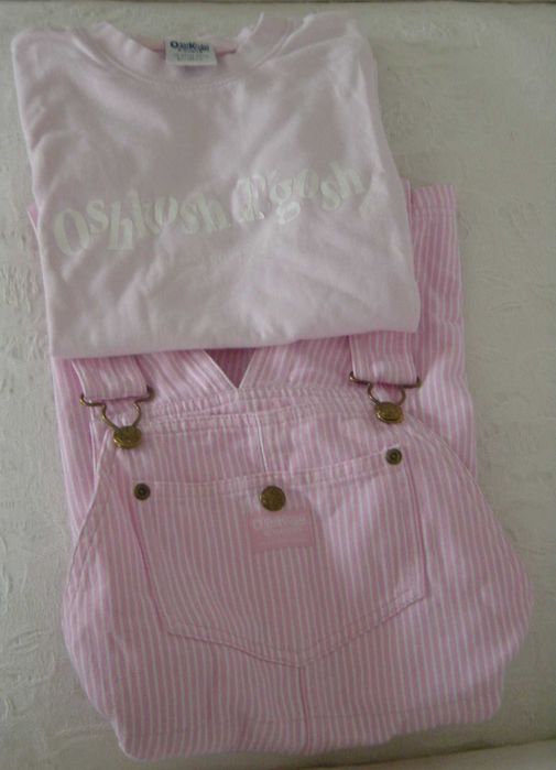 Conjunto Verão 6 Anos: Saia jardineira + Tshirt rosa/branco - OSH KOSH