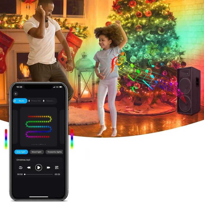 Lampki choinkowe z pierścieniem rgb 72 LED 1,2M płaszcz aplikacja