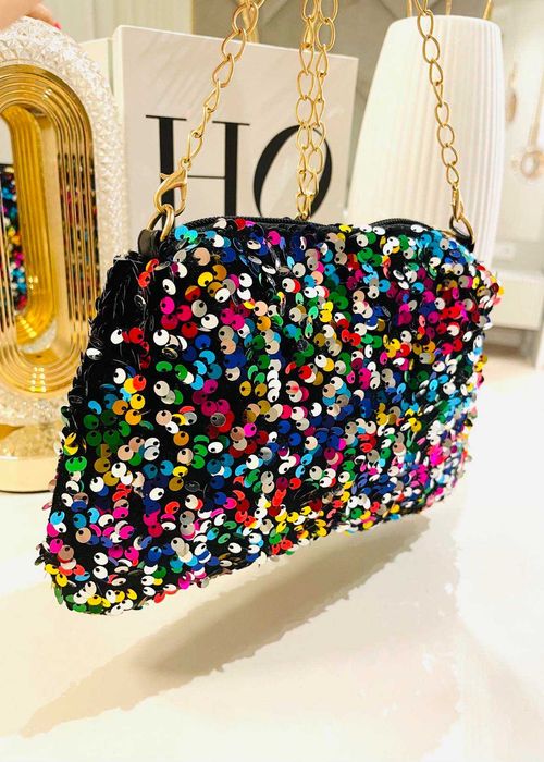 Torebka wieczorowa błyszczącą kolorowa na łańcuszku wesele impreza