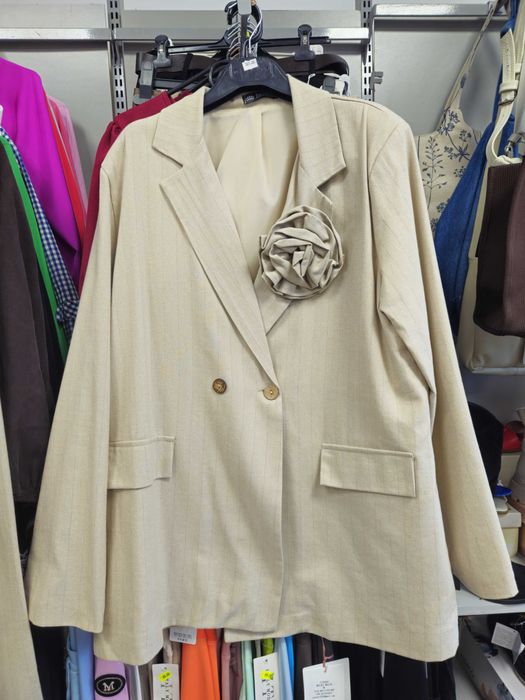 Garnitur damski jak lniany, bawełna beżowy Plus Size (44/46) Italy !!!