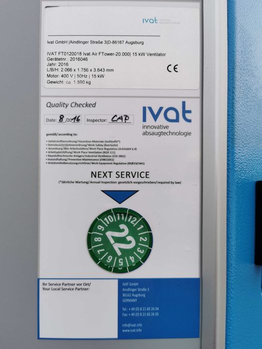 Odciąg dymu z hali, wieża wentylacyjna, filtrowentylacja IVAT