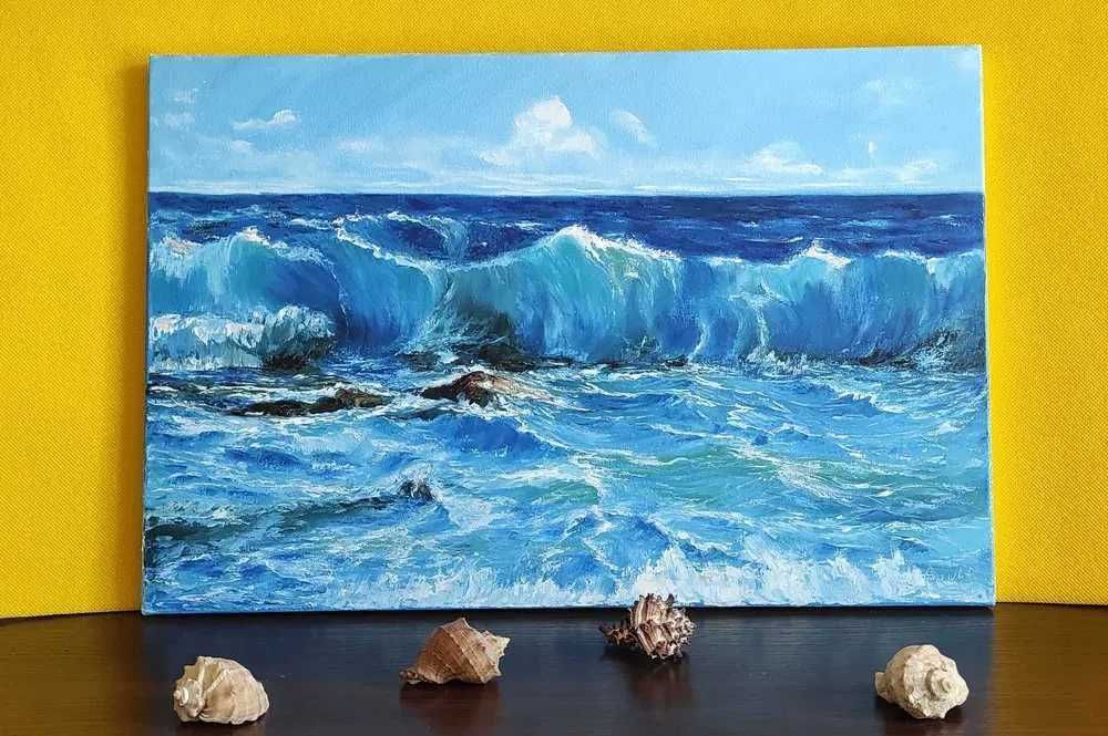 Картина олійними фарбами картина маслом холст Вода Океан Хвилі Живопис