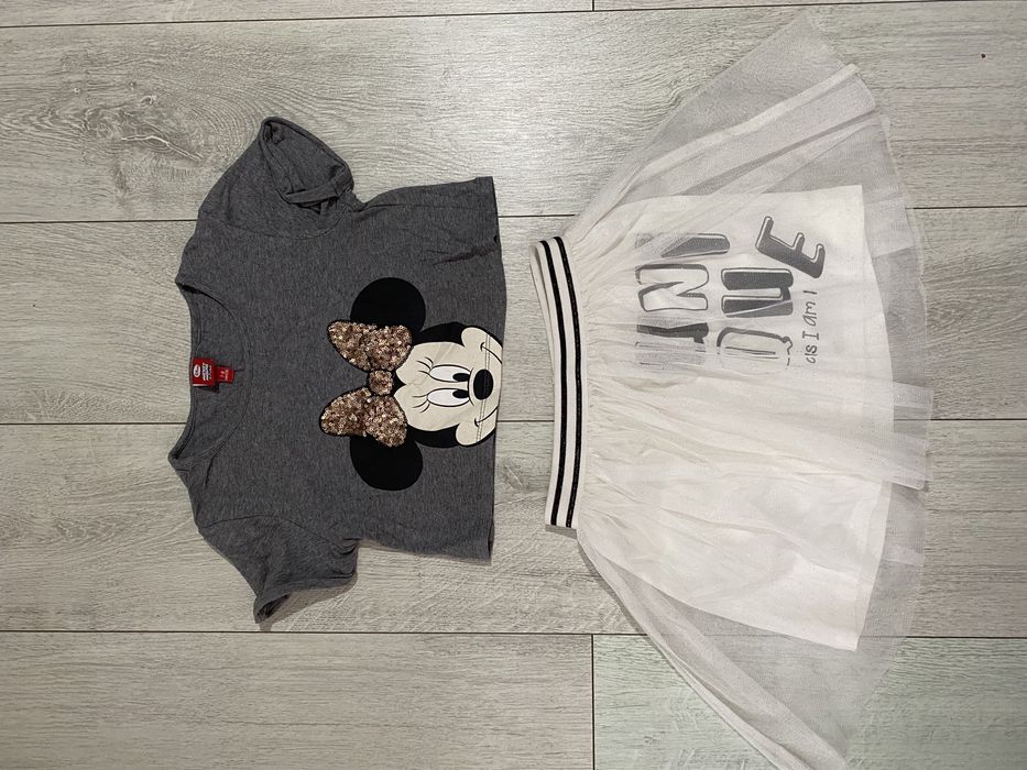 Komplet myszka miki mickey mouse 128 7-8 lat spódniczka tiulowa top