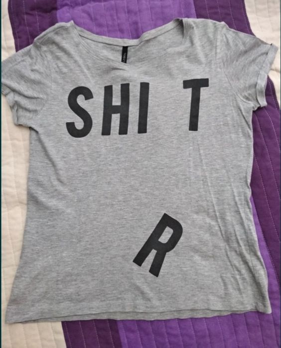 Szary T-shirt koszulka - śmieszny nadruk - SHIT