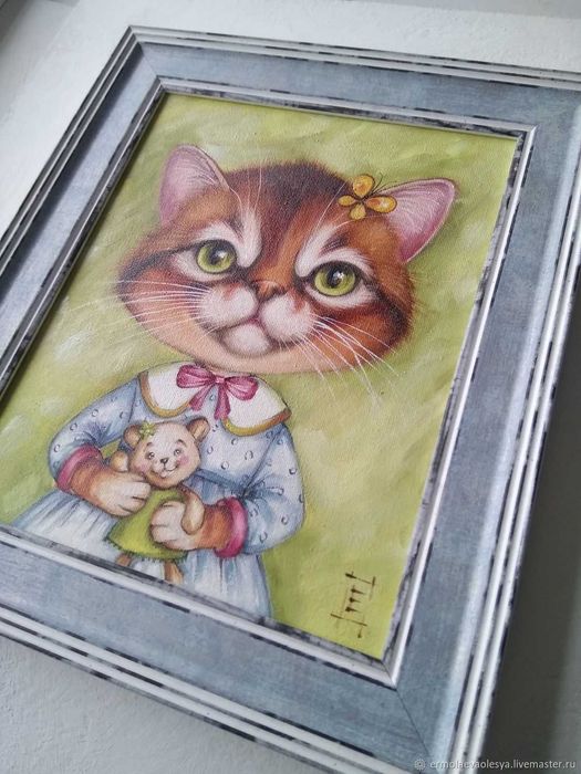 Картина олійними фарбами Портрет Кішки Марсі 20*25 см