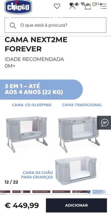 Cama/ berco next to me forever chicco