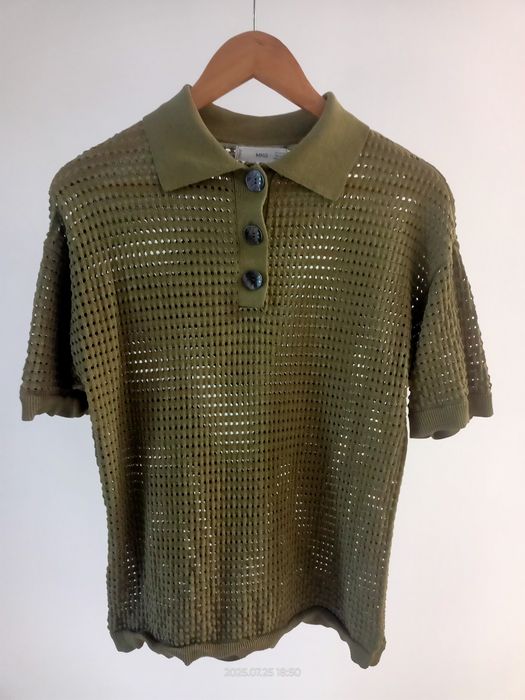 Ażurowa koszulka z kołnierzykiem Mango r s