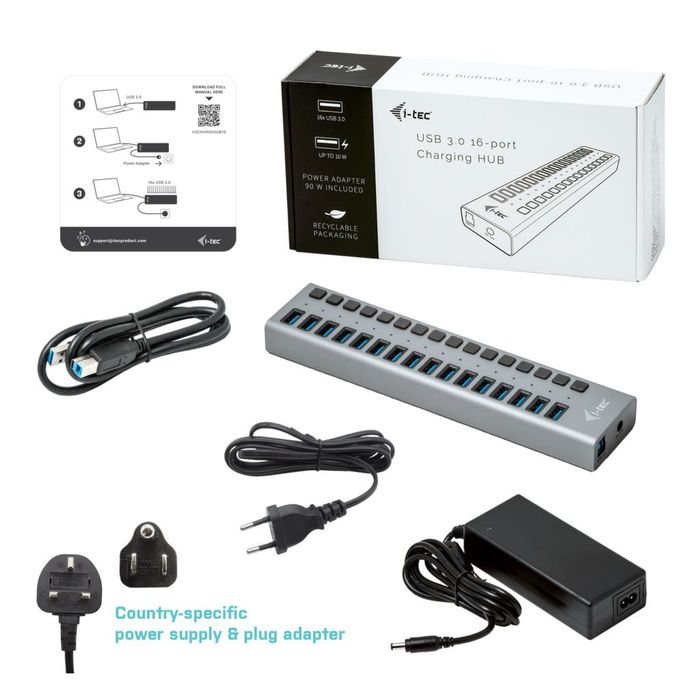 USB-A Charging HUB 16port + Power Adapter 90 W
