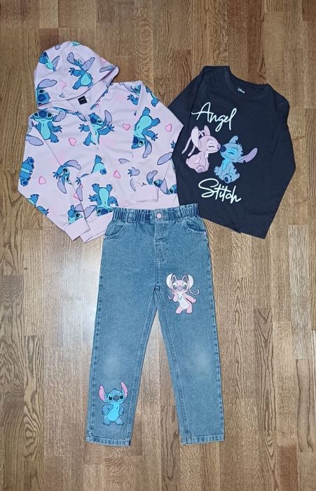 Одяг для дівчинки, лук Stich Стіч, джинси мом, худі, реглан, лонгслів