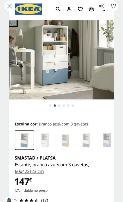 Movel ikea SMÅSTAD / PLATSA gavetas azuis