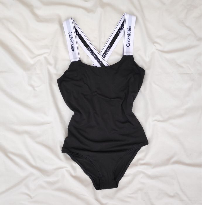 Чорне боді з лого Calvin Klein перехрест на спині бавовна купальник