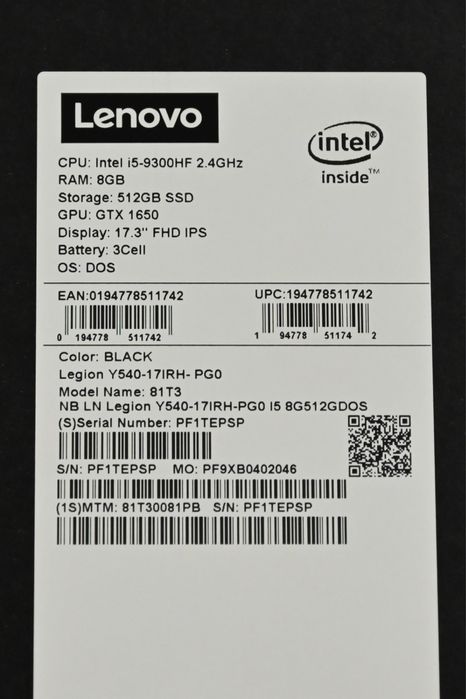 Laptop Lenovo Legion Y540-17 i5-9300HF, 16GB, 512GB, Geforce GTX1650