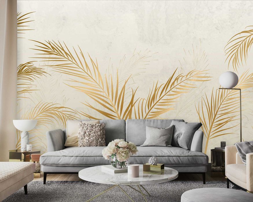 Fototapeta beż Sepia Kwiaty Liście Natura Złoto 3D Twój Rozmiar + KLEJ