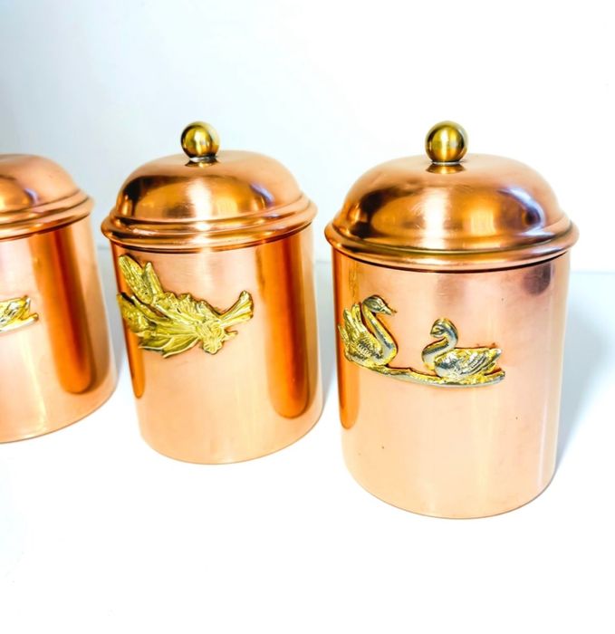 Conjunto de potes em cobre estanhado