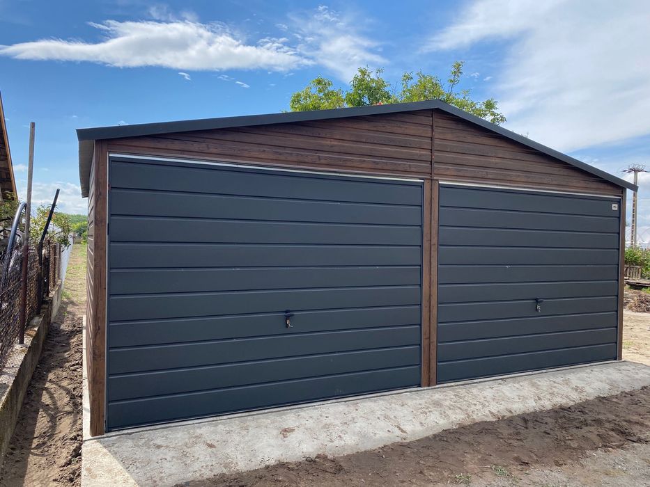 Garaż blaszany 6x5.8, drewnopodobny, orzech, antracyt. PRODUCENT.