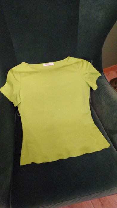Limonkowy t-shirt damski, S, nowy z metką