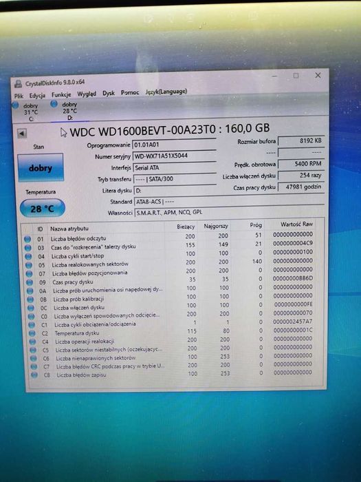 Dysk twardy WD 160GB SATA 2,5 cala