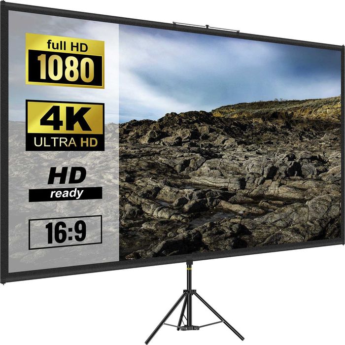 EKRAN z Rolki Projekcyjny 100” DO PROJEKTORA + STATYW HD 4K 200-250cm