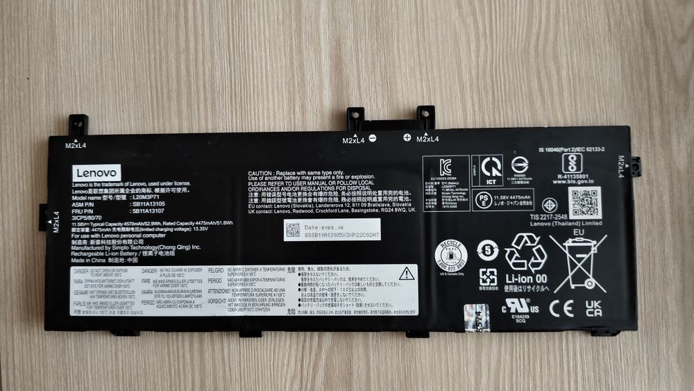 Оригінальна батарея для ноутбука АКБ Lenovo ThinkPad X13 Yoga Gen 2 L20M3P71 Знос 5%-15%