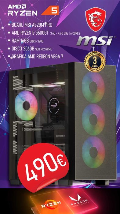 Computador Gaming MSI Ryzen 5 PRO 4650G / A520 / RADEON VEGA (NOVO)