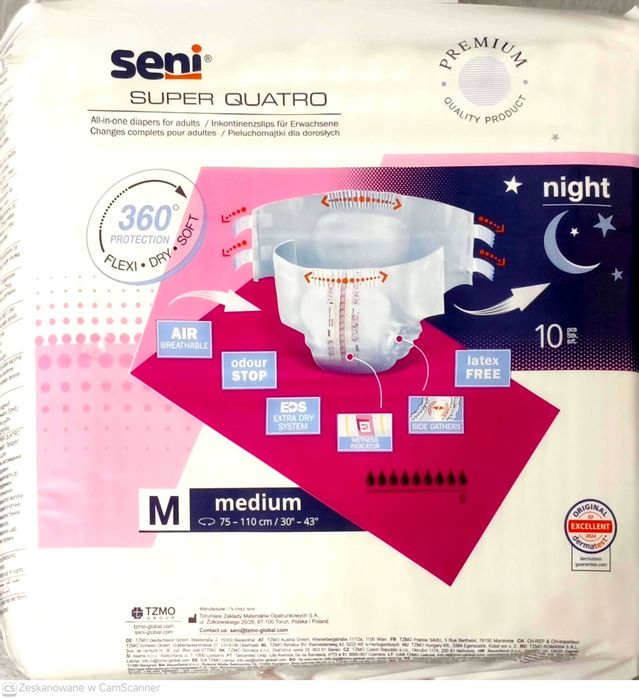 Pieluchomajtki Seni super quatro Night r. M