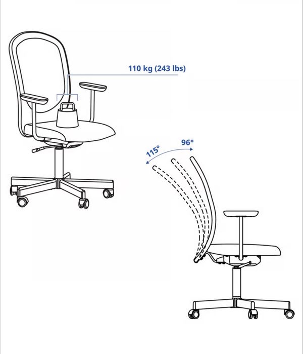 Cadeira de trabalho IKEA FLINTAN (preta) com apoios de braços