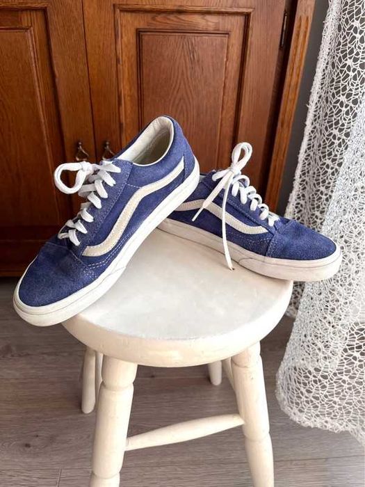 Buty trampki Vans Old Skool zamsz niebieskie białe original skater 38