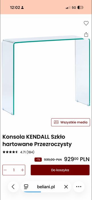 Konsola biurko szklo hartowane