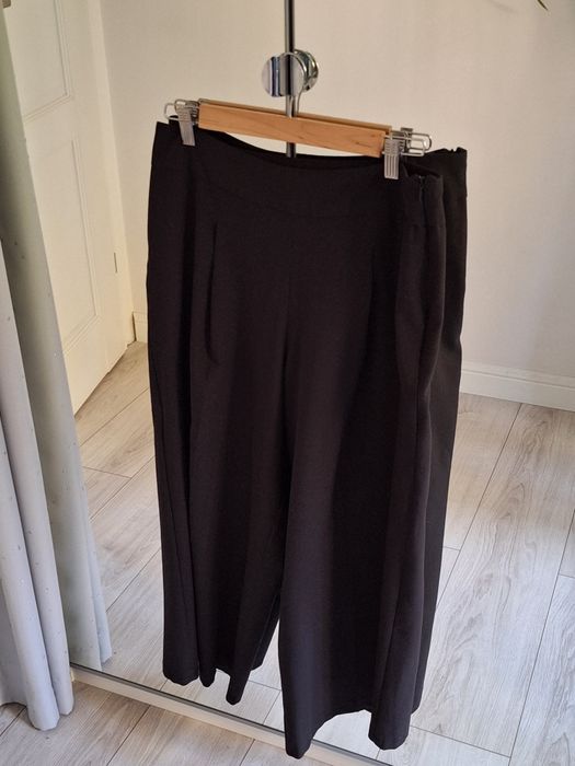 spodnie 7/8 bermudy eleganckie czarne w kant szeroka nogawka
