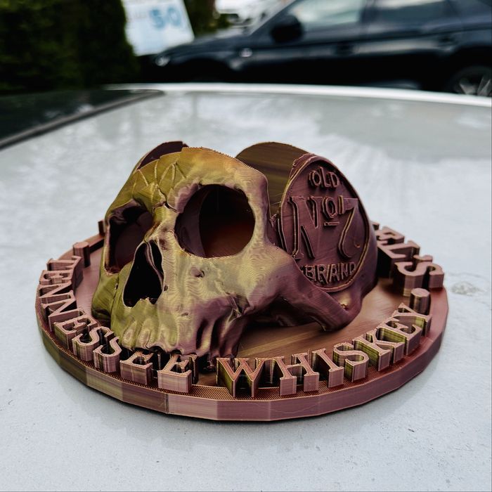 Stojak czaszka na butelkę Jack Daniels 0.7l / 1l -druk 3d kolor złoty