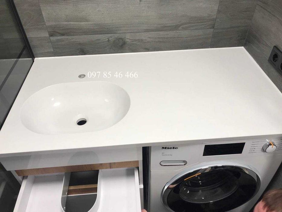 Умивальник суцільний і стільниця над пральною машиною + тумба дзеркало