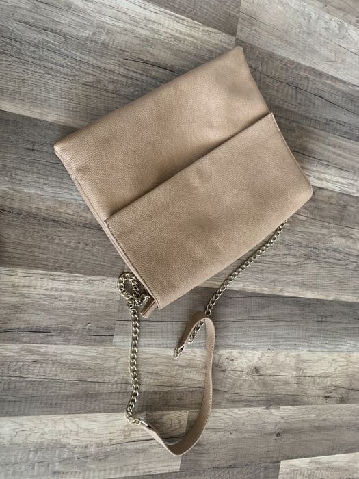 Torebka damska , kremowa , duża kopertówka z łańcuszkiem