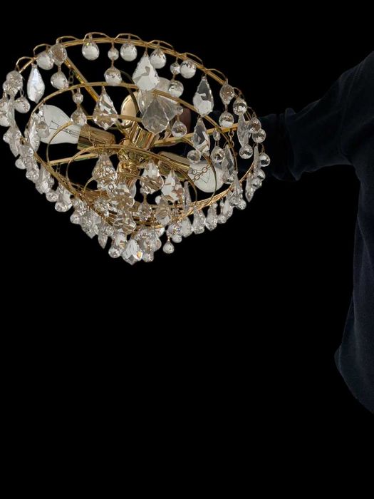 Conjunto 2 Lustres Clássicos em Vidro e Dourado (42cm + 32cm)