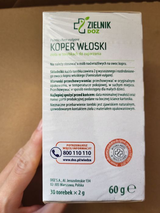 Herbatka koper włoski, doz