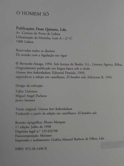 O Homem Só de Bernardo Atxaga - 1ª Edição