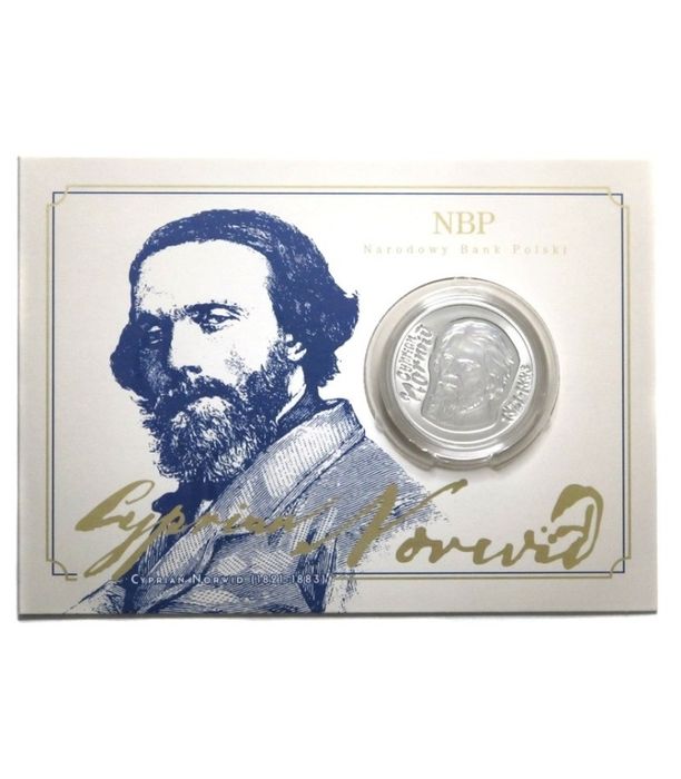 Moneta srebrna 10 zł Cyprian Norwid  srebro Ag925 + folder emisyjny