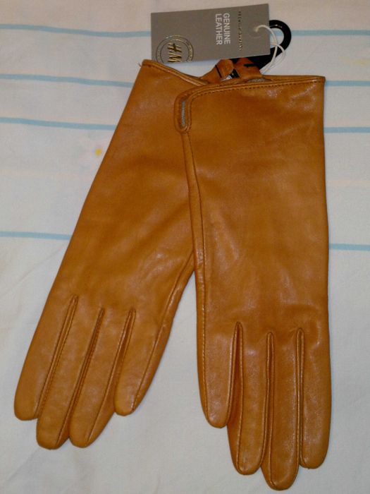 Rękawiczki skórzane brązowe nowe H&M Premium Quality Genuine Leather S