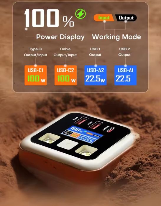 Павербанк QOOVI 50000 mAh 100W з TFT дисплеєм та вбудованим кабелем
Па