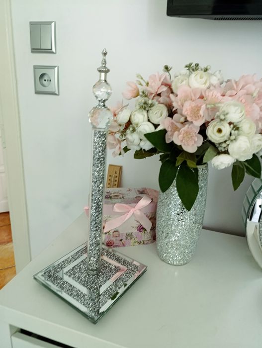 Stojak na papier srebrny lustrzany z kryształkami Glamour błyszczący