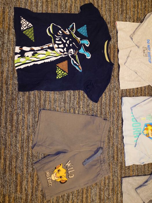 104/110: 3 x bluzka z dł. ręk., koszula, podkoszulek, krótkie spodenki