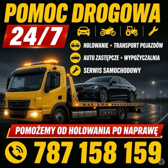 pomoc drogowa 24/7 laweta; holowanie; atrakcyjna cena za kilometr; serwis samochodowy