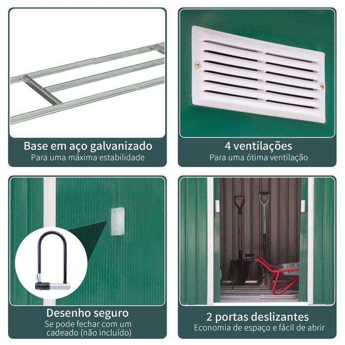 Abrigo exterior em aço galvanizado 213x130x185 cm com 4 janelas
